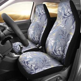 Car Seat Covers Grey Blue Leaves Floral Flowers Pair 2 Front Protector Accessories