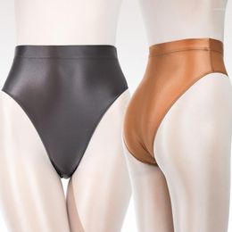 Underpants Sexy Gay Shiny Bikini Bottoms With Buttocks Silky Sissy Panties Tights Oily Briefs Large Size Men Underwear