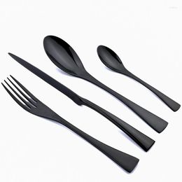 Flatware Sets Terprun Cutlery Set Stainless Steel Kitchen Black 4/6Set Tableware Mirror Dinnerware Spoon Fork Knife Silverware Dishwasher