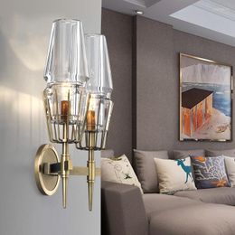 Wall Lamps Light Luxury All-copper Simple American Post-modern Guest Restaurant Study Bedroom Glass Lamp Designer Sample Room Lam
