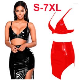 Casual Dresses Wholesale 2 Piece Set Women PVC Leather Bodycon Dress Sexy Sleeveless Straps Club Bandage Mini Fetish Party Vestidos