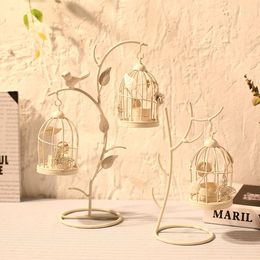 Candle Holders Candlestick Ornaments Branch Bird Cage Home Wedding Decorations Iron Art Custom