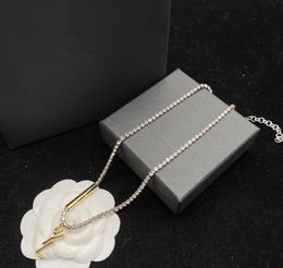 luxury designer letter pendant necklace Jewellery Fashion diamond chain necklaces for women Party lovers gift couples chain