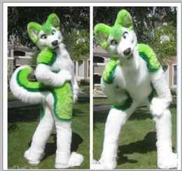Profession made Green Husky Fursuit Mascot Costume Plush Adult Size Cartoon Fancy Dress Costume For Halloween Party Event