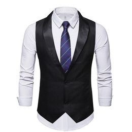 Men's Vests Black Shawl Lapel Suit Vest Men 2022 Brand Slim Fit Sleeveless Waistcoat Business Wedding Tuxedo Chaleco Hombre