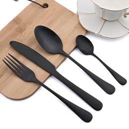 Flatware Sets Terprun 24Pcs Black Dinnerware Set Stainless Steel Knife Fork Tea Spoon Cutlery Luxury Tableware Western Kitchen Silverware