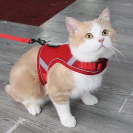 Dog Collars Cat Mesh Harness Breast-Band Adjustable Vest With Leash Walking Lead Breastplate Polyester Choker Animal Supplies