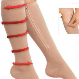 Men's Socks 1 Pairs Compression Women Zipper Zip Leg Support Knee Sox Open Toe Anti-Fatigue Stretchy