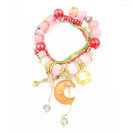 Charm Bracelets Hang Jing 2022 Woman Cute 4PCS/Set Bohemian Gold Bead Bracelet Fashion Wrap Crystal Beads Shell Moon For Women