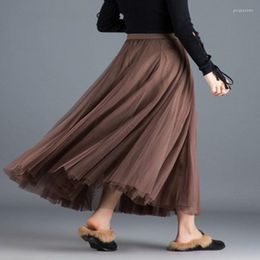 Skirts Woman Women's Gauze Skirt Autumn And Winter Mesh A- Line Pleated Long Black Gauzy Mujer Faldas Saias Mulher