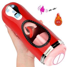 Sex toys massager 2 In 1 Male Masturbator Tongue Licking Heated Vaginal For Men Vibrators Real Penis Pump Glans Sucking Erotic Toy Adult