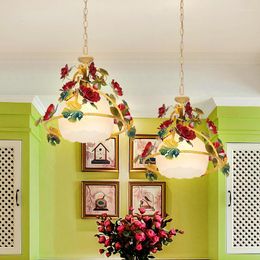 Ceiling Lights Pastoral Chandelier Restaurant Romantic Rose Lamp Wrought Iron Flower Single-Head Aisle