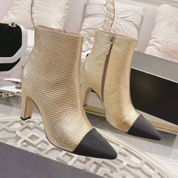 Fashion Boots booties designer pointed booties locomotive ladies black leather gold buckle autumn and winter quality leisure work wedding dress tube women's shoes