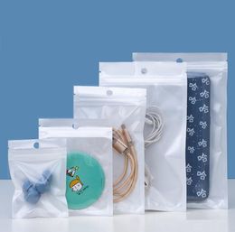 White Plastic Retail Packaging Bag with Hang Hole Self Sealing Zipper Food Package Pouch