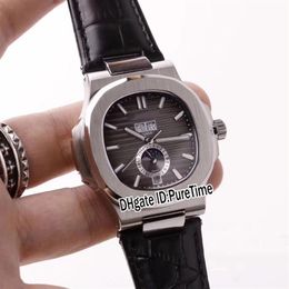 New 5726A-001 Steel Case Gray Texture Dial Big Date Automatic Moon Phase Mens Watch Black Leather Strap 5 Colors Watches Puretime 309z