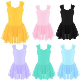 Stage Wear Kids Girls Professional Ballet Clothing Tutu Dance Dress Sleeveless Ruched Leotards Gymnastics Ballerina Costume Dancewear