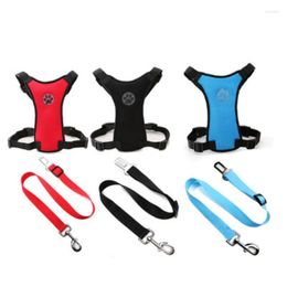 Dog Collars Breathable Mesh Fabric Pet Vest Harness And Leash Set With Car Seat Connector Strap Safety Travel Supplies