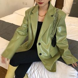 Women's Suits Spring Autumn Fashion Bright PU Leather Blazer Women Casual Loose Cool Small Suit