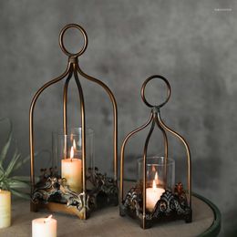 Candle Holders Retro Glass Holder Restaurant Decoration Metal Iron Home Creative Wind Lamp