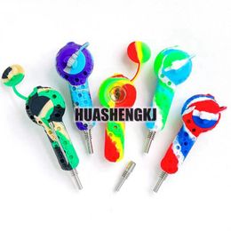 Colourful Multifunction Silicone Pipe Herb Tobacco Glass Philtre Bowl Wax Oil Rigs Stash Case Smoking Tip Nails Straw Spoon Cigarette Holder Tube DHL