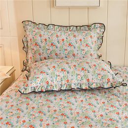 Pillow Case 2pc Korean Style Ruffles Pillowcase Fresh Flower Leaf Quilted Single Cover Blue Home Bedding Textile 48 74cm No