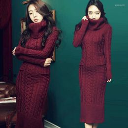 Casual Dresses Winter Knit 2022 Europe Long Sleeve Turtleneck Slim Warm Maxi Sweater Dress Korean Women Chic Women's Clothing