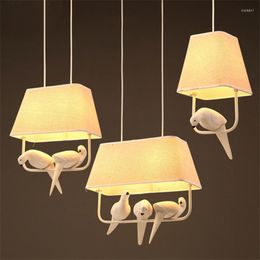 Pendant Lamps White Light Cloth Art Nordic Bird Lamp For Children Room Restaurant Kitchen Decoration Le 110v 220v