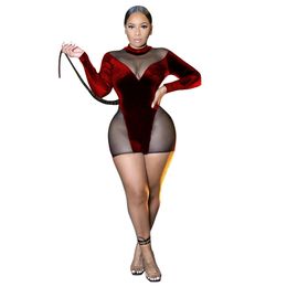 Women Jumpsuits Sexy See Through Long Sleeve Short Jumpsuits Sheer Mesh Skinny Pants Club One Piece Rompers