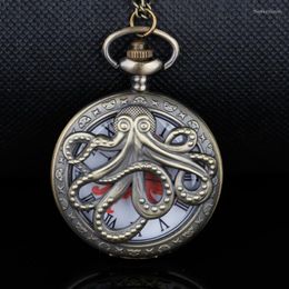 Pocket Watches Steampunk Octopus Hollow Half Quartz Watch With Necklace Chain Gift For Kids