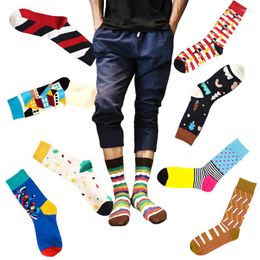 Men's Socks Fashion Warm Coloured Striped Dot Cotton Print Art Jacquard Casual Crew Clothing Accessories
