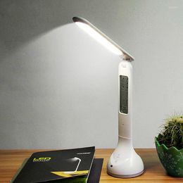 Table Lamps LED Desk Lamp Light Foldable Dimmable With Calendar Temperature Alarm Clock Atmosphere Colors Changing Book For Kid