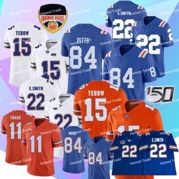 Florida College 15 Tim Tebow Football Jersey 22 Emmitt E.Smith Kyle Pitts Kyle Trask Mens Jerseys Blue Orange White Orange 150th Patch