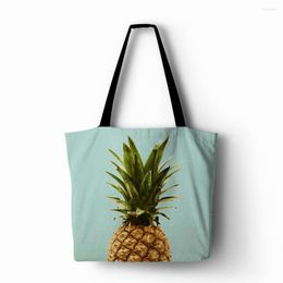 Storage Bags Pineapple Gold Pink Colour Both Sides Printed Linen Polyester Women Shopping Tote Home With Casual Travelling Beach Bag