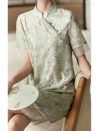 Casual Dresses Vimly Improved Cheongsam Dress For Women 2022 Summer A-line Elegant Organza Lace Chic Unique Midi V6039