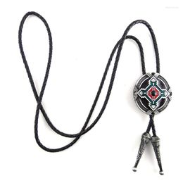 Bow Ties 5 Pcs Wholesale Lots Male Necklace Cowboy Black Leather Bolo Tie For Men With Totem Metal Buckle Custom