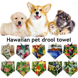 Dog Apparel Adjustable Pet Scarf Durable Hawaiian Printing Triangle Scarfs Po Props Dressing Flower Leaf Pattern Saliva Towel