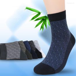 Men's Socks 5Pairs/lot Bamboo Fibre Business Combed Stripe Man High Crew Compression Male Sox Hosiery