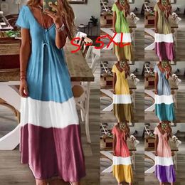 Ethnic Clothing 40# Women's V Neck Short Sleeve Gradient Colour Block Casual Bohemian Maxi Dress Vestidos Summer Sukienka Beach Dresses