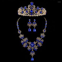 Necklace Earrings Set KMVEXO 3PCS Bridal Rhinestone Crystal Tiaras Crown For Wedding Bride Luxury Dubai Jewelry