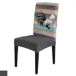 Chair Covers Farm Animal Rooster Wood Grain Dining Cover 4/6/8PCS Spandex Elastic Slipcover Case For Wedding Home Room