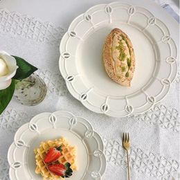 Teller französischer Stil Vintage White Snack Keramik geprägtes Dessert Brotschalen Kuchengeschirr Brautdusche Hochzeit Party Tischwaren