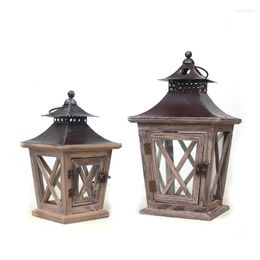 Candle Holders Wind Lamp Holder Wooden Iron Cover European Retro Soft Decoration Ornaments Wedding Centrepieces Home Decor Candelabra