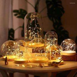 Vases Clear Glass Display Flower Cloche Bell Jar Bottle With Wooden Base Dust Cover Box Immortal