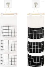 Storage Bags METABLE 2 Pcs Wall Hanging Linen Fabric Pocket Organizer Over The Door With Self Adhesive Hooks