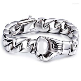 Charm Bracelets Mens Boxing Bracelet 316L Stainless Steel Silver Colour Curved Curb Link Chain For Men Wholesale Jewellery 15mm