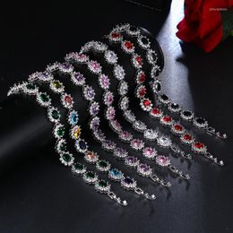 Link Bracelets SUGO Classic Fashion Multicolor Oval With Small White Round Cubic Zirconia For Noble Women Delicate Jewelry Gift