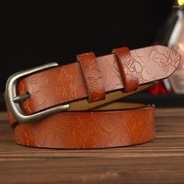 Belts Women Thin Genuine Leather Belt Womens 6 Colour Floral Carved For Ceinture Femme Female