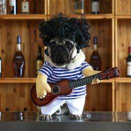 Забавный домашний гитарист косплей для собачьей костюм гитарист, одеваясь на вечеринку на хэллоуин год для маленьких французских кошек 3 Y200330228I