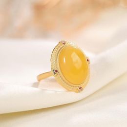 Cluster Rings Natural Hetian Jade Topaz S925 Sterling Silver Ring Fashion Trendy All-Match Simple Classic Women's Jewelry