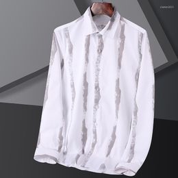 Men's Casual Shirts TFETTERS Fashion Mens 2022 Smart Long Sleeve Shirt Men Print Turn-Down Collar Slim Fit Business Camisa Masculina